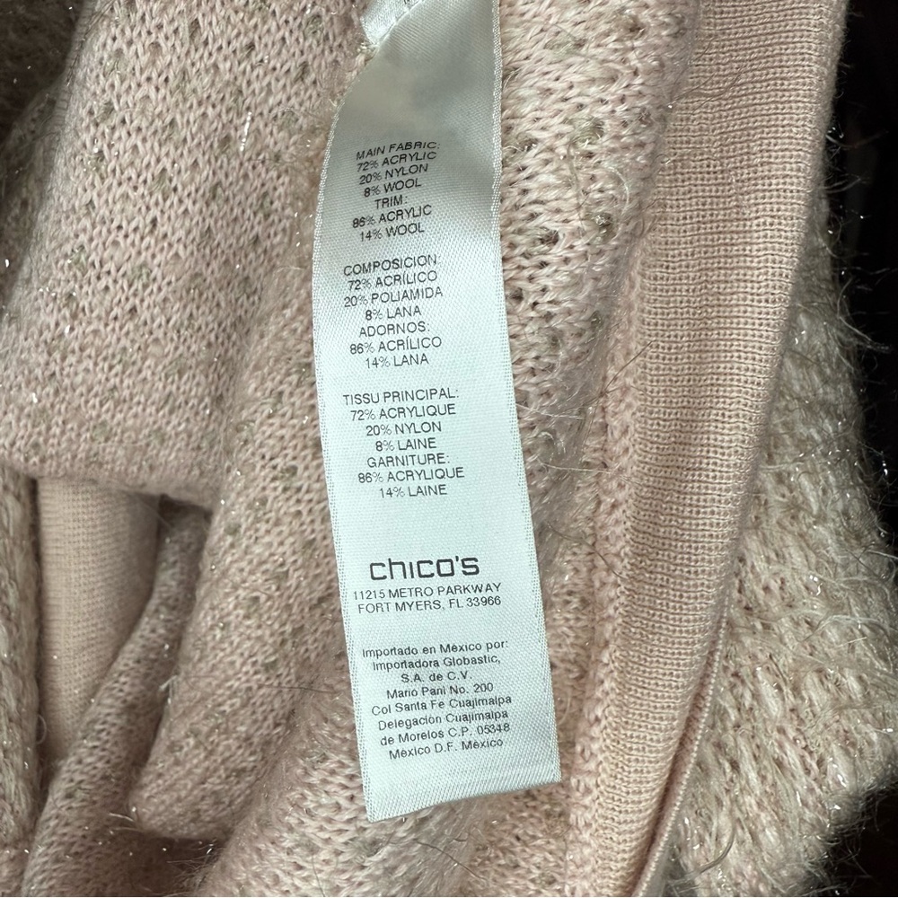 Chico's Size 3 Blush Pink Fuzzy Batwing with Shimmering Highlights Sweater - Picture 3 of 5